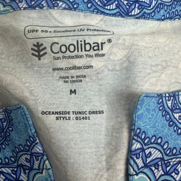 Coolibar Oceanside Tunic UPF 50+ Sun Protection Blue Mosaic Print Dress sz M NWT - Picture 4 of 13